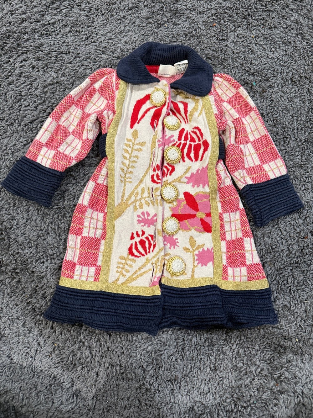 Anthropologie Liamolly Pink and Navy Floral Patchwork Girls Coat